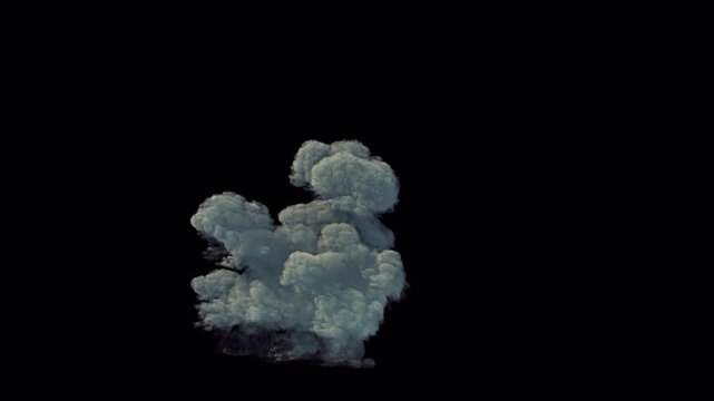 Dense dark gray smoke plume rising against a solid black background.
