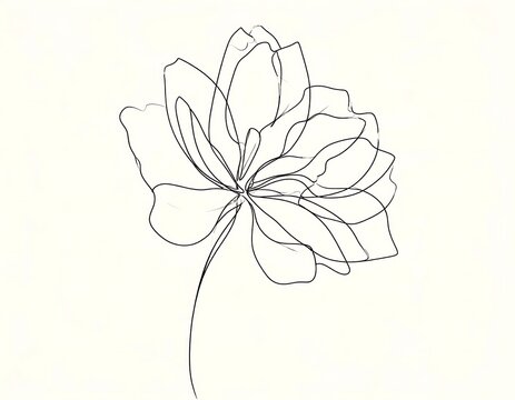 Line Drawing of a Flower Blossom on Plain Background