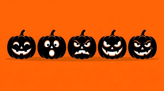 Halloween jack o' lantern faces variety of expressions for festive decorations