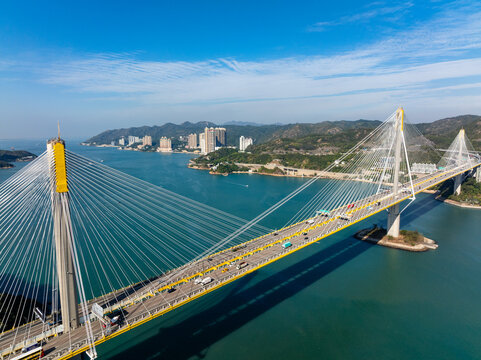 High angle view of kap shui mun bridge hong kong