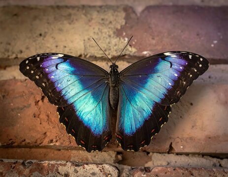 Butterfly with Spread Wings on Brick Wall