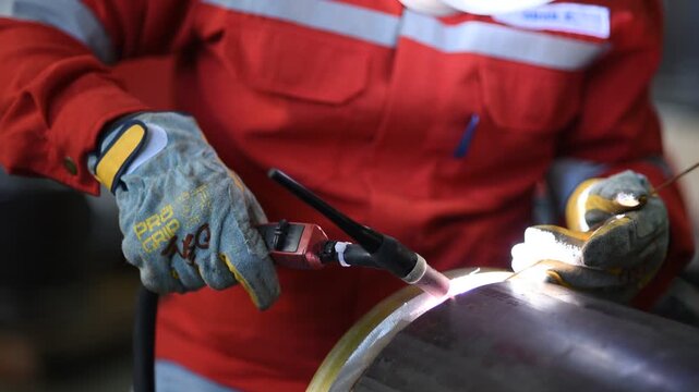 Gas metal arc welding (GMAW, MAG, MIG). MIG welding is a metal shielding gas welding process (GMAW) with inert gas, in which the light arc burns between a continuously fed melting wire electrode.