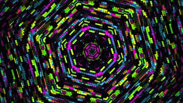 abstract psychedelic pattern with vibrant neon colors in a kaleidoscope effect, generative art background