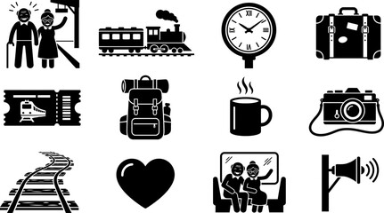 Set of travel and train journey icons. © gunko
