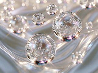 Fototapeta premium Luxury Cosmetic Essence Sphere with Crystal Glass Bubble Abstract Background