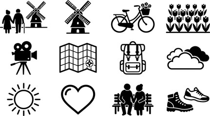 Set of travel and leisure themed vector icons for tourism and vacation. © gunko