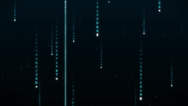 Falling digital hexadecimal code rain forming a cyber matrix data stream