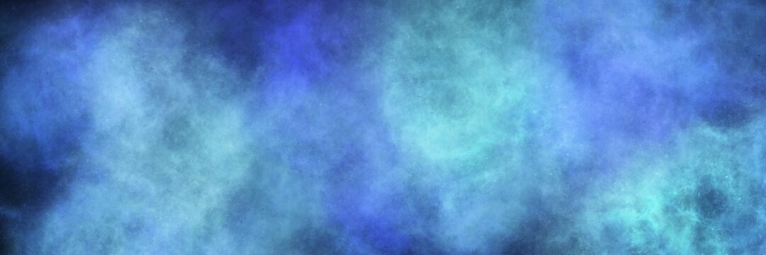 Soft periwinkle blue and cyan misty smoke on black. Wide abstract banner for dreamy, ethereal, and magical aesthetic designs.
