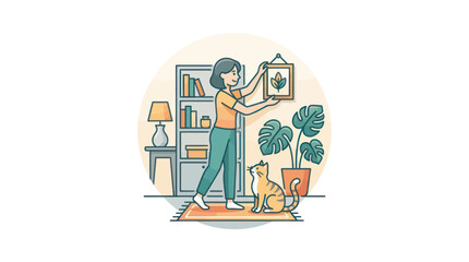 Plakat Woman Hanging Picture with Dog.