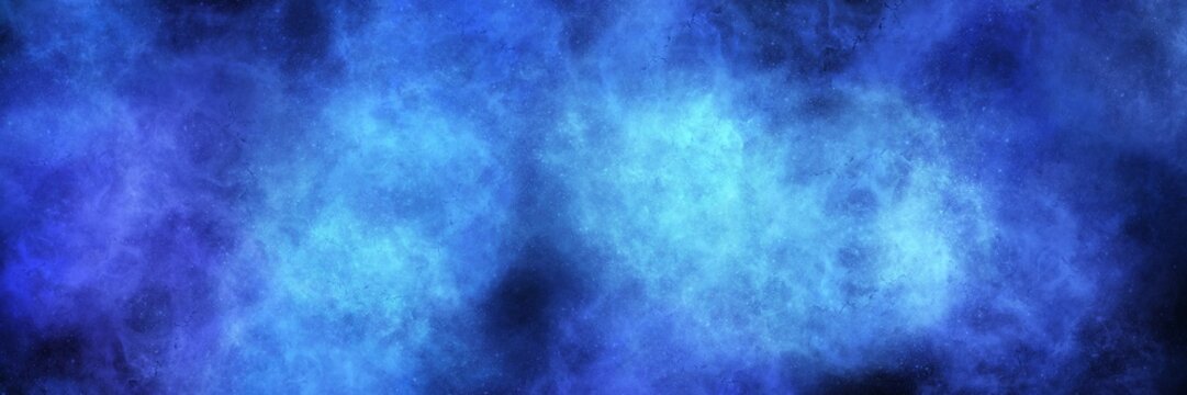 Soft azure blue and white watercolor misty fog on black. Wide horizontal banner for fresh, clean, and aquatic modern digital art.
