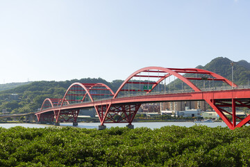 Fototapeta premium Guandu Bridge landmark in Taipei, Taiwan