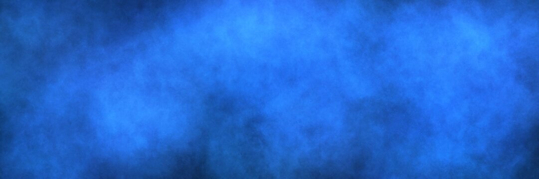 Bright azure and cerulean blue watercolor fog on black. Wide atmospheric banner for fresh, aquatic, and summer aesthetic visual themes.
