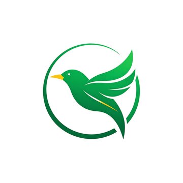 Green Bird Flying Within a Circle on White Background