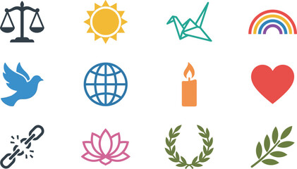 Obraz premium Set of diverse peace and unity symbols and icons.
