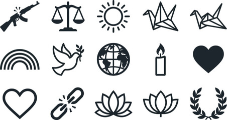 Obraz premium Collection of hand drawn peace and harmony vector icons.