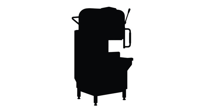 Black silhouette of a commercial professional meat band saw machine used for precise cutting in a butcher shop or industrial food processing kitchen environment isolated