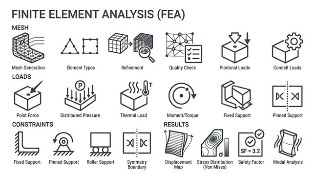 Engineers perform Finite Element Analysis on industrial components with simulations and modeling tools.