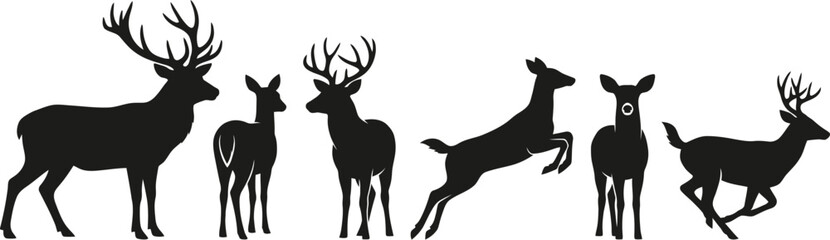 Obraz premium Deer silhouette set six black deer illustrations