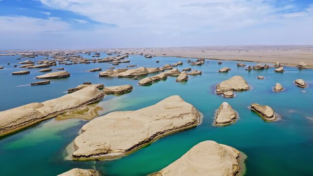 Aerial view of the water yardang geological park landscape in Qinghai, China