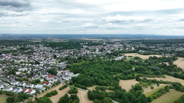 Drone aerial footage of Kelkheim Hornau with Statdtmitte, Main-Taunus District, Hesse, Germany