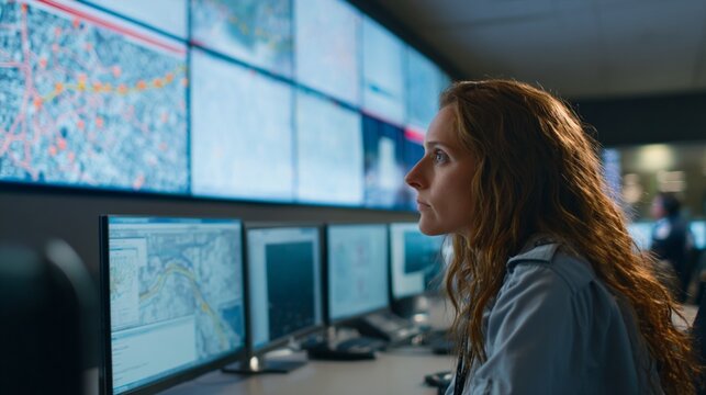 City Operations Staff Monitoring Traffic Data in Control Room