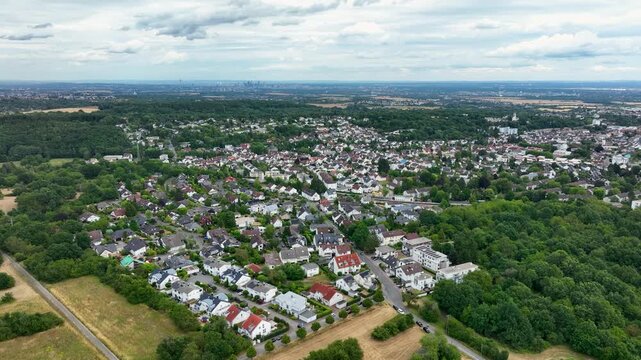 Drone aerial footage of Kelkheim-Hornau with Statdtmitte, Main-Taunus District, Hesse, Germany