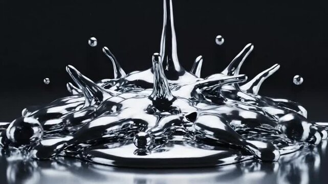 Liquid chrome metal splash animation creating abstract silver ripple motion footage
