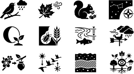 Set of Nature and Seasonal Cycle Flat Vector Icons. © Wahid