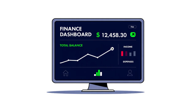 Computer monitor displaying a financial stock market trading graph with digital data and green growth trends on the screen Vector