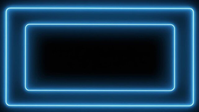 Blue neon concentric rectangles on black background.