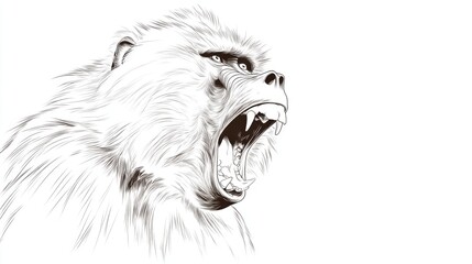 Obraz premium Angry Baboon Outline with Intense Expression on a White Background