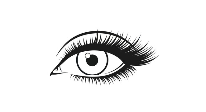Stylized human eye with long lashes and iris on white background