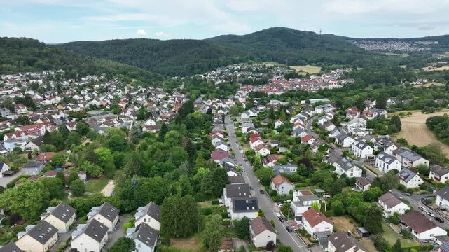 Drone aerial footage of Kelkheim-Fischbach in the Taunus, Main-Taunus District, Hesse, Germany