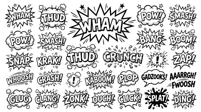 Comic Book Sound Effects and Speech Bubbles - Wham, Pow, Bang, Zap, Crash!