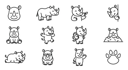 Collection of Cute Hand Drawn Rhinoceros Cartoon Icons. © jenci