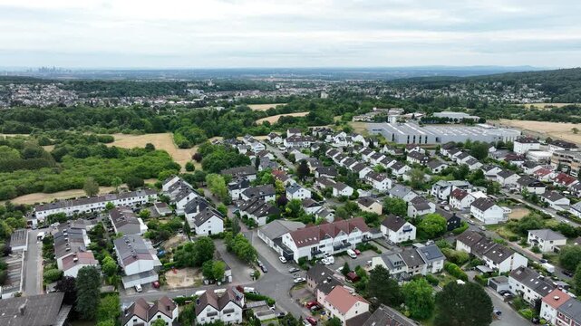 Drone aerial footage of Kelkheim-Fischbach in the Taunus, Main-Taunus District, Hesse, Germany