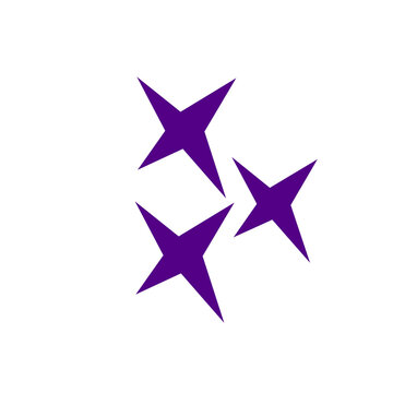 Isolated purple sparkle PNG icon set featuring three four-pointed stars for magic, shining, or cosmic design effects. Transparent PNG Illustration
