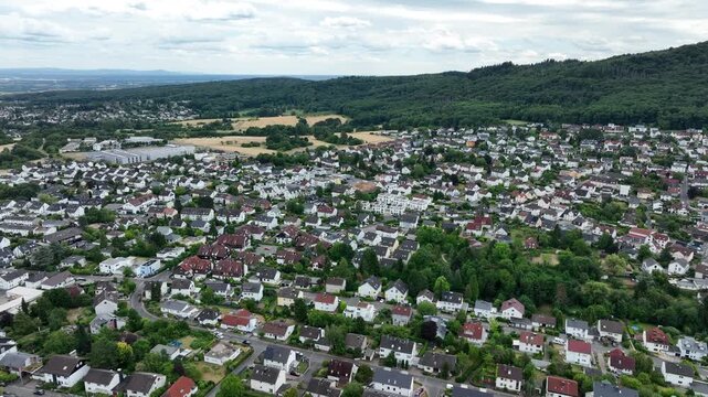 Drone aerial footage of Kelkheim-Fischbach in the Taunus, Main-Taunus District, Hesse, Germany