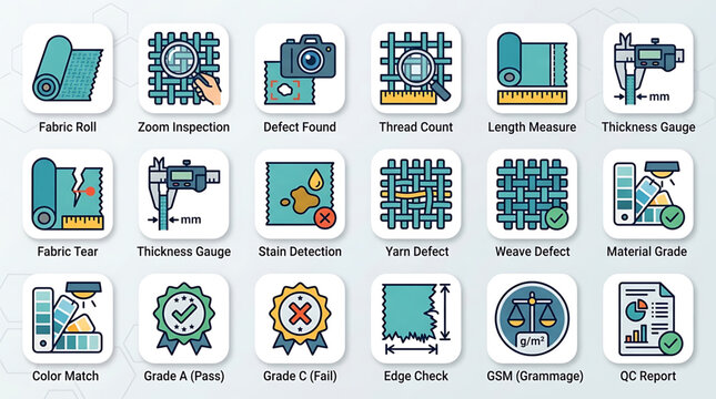 Quality control inspection of fabric rolls and textile manufacturing equipment