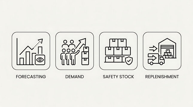 Business professionals analyzing Forecasting Demand and managing Safety Stock for efficient Replenishment
