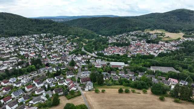 Drone aerial footage of Kelkheim-Fischbach in the Taunus, Main-Taunus District, Hesse, Germany