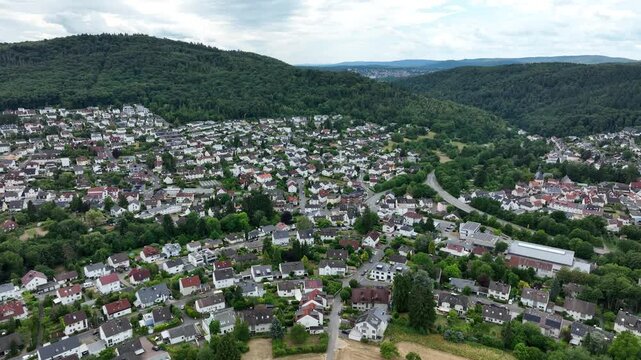 Drone aerial footage of Kelkheim-Fischbach in the Taunus, Main-Taunus District, Hesse, Germany