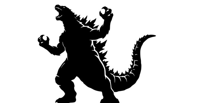 Dynamic Godzilla Roaring Silhouette Vector Illustration
