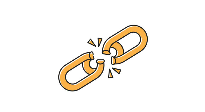 A simple illustration of a broken golden chain link, symbolizing disconnection or a failed bond.