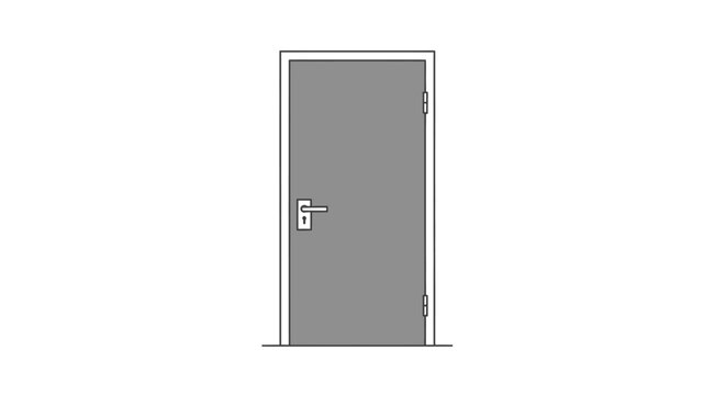 Simple line art illustration of a closed grey door with a handle and frame.
