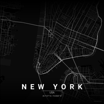 Aerial view of New York city map at night