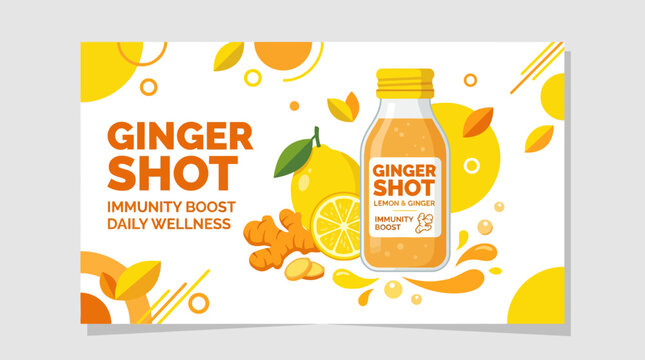 Ginger shot wellness beverage poster.