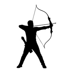 Fototapeta premium Silhouette of Archer Drawing Bow in Action.