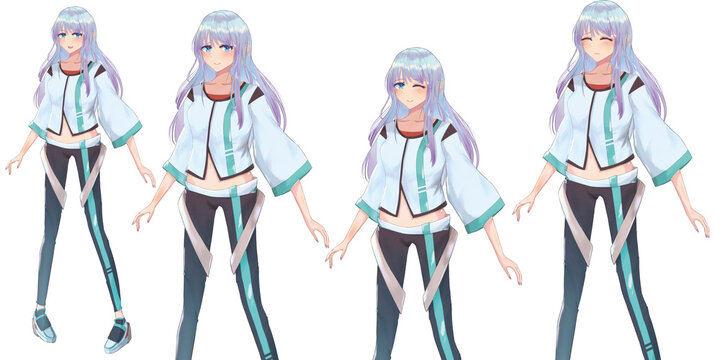 サイバーパンクの女の子キャラクターtrpg・ゲーム全身立ち絵 - アニメ・漫画風イラスト