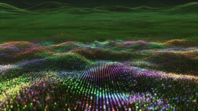 aerial timelapse of vibrant farmland with crop patterns at dusk